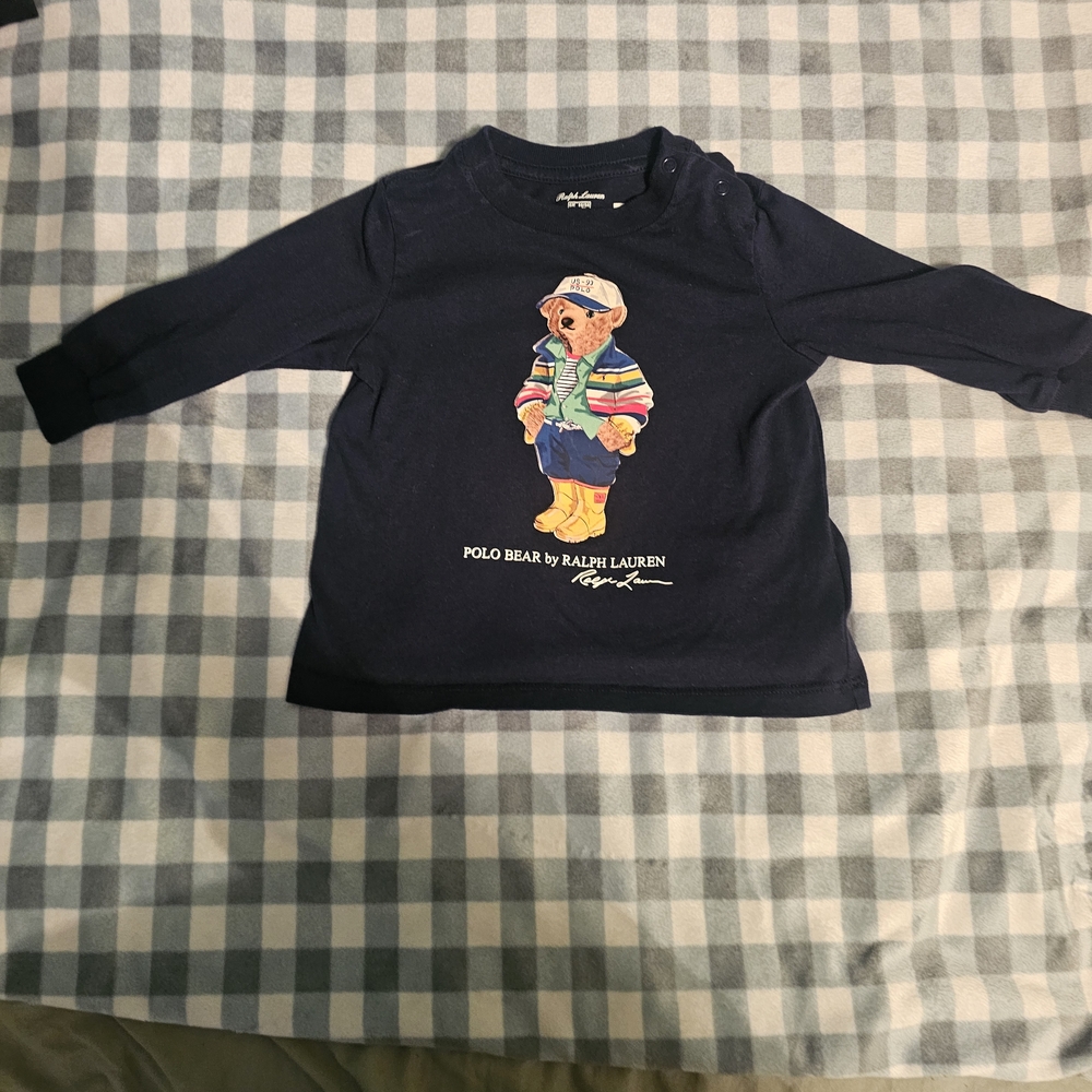 Ralph Lauren Kids Long Sleeve Navy Tee with Bear Design